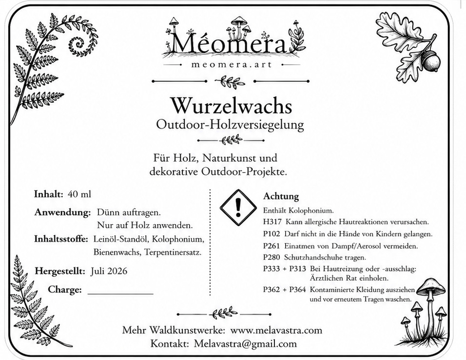 Méōmera Wurzelwachs | Holzpflege mit Bienenwachs & Kolophonium | 40 ml
