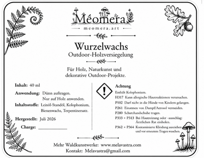 Méōmera Wurzelwachs | Holzpflege mit Bienenwachs & Kolophonium | 40 ml