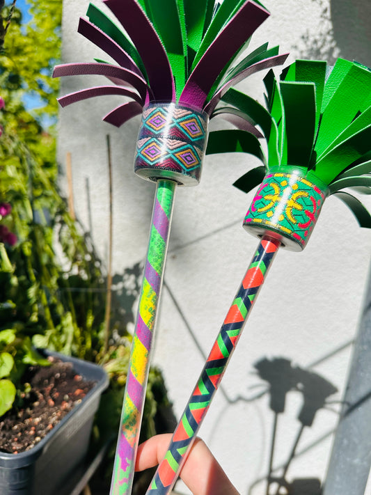 Flowerstick - medium - Geometrisch Neon orange & grün