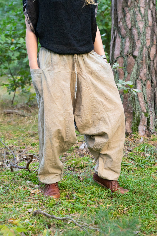 Hemp harem pants - with light plant print