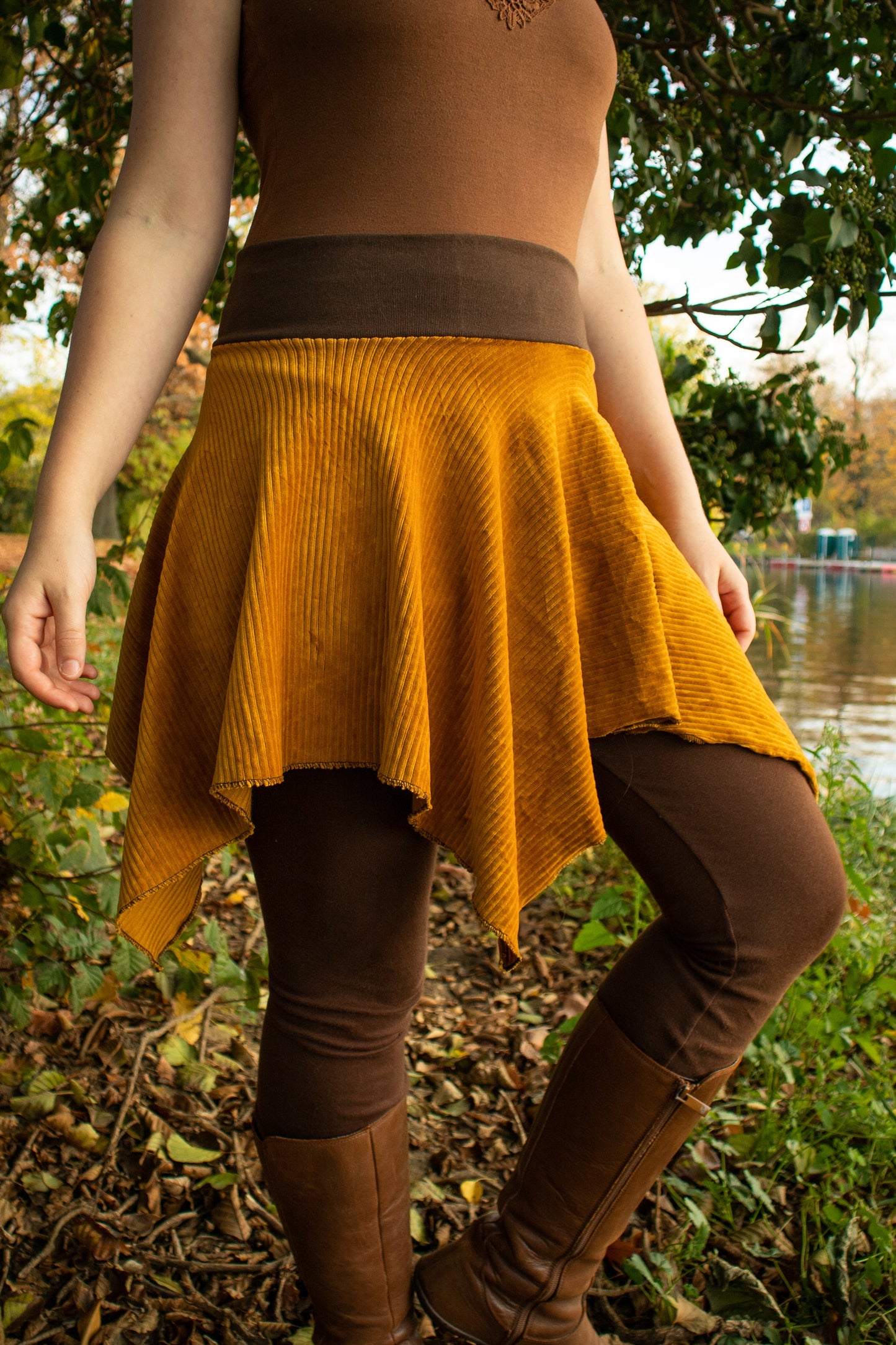 MTO: Corduroy jersey skirt with tassels