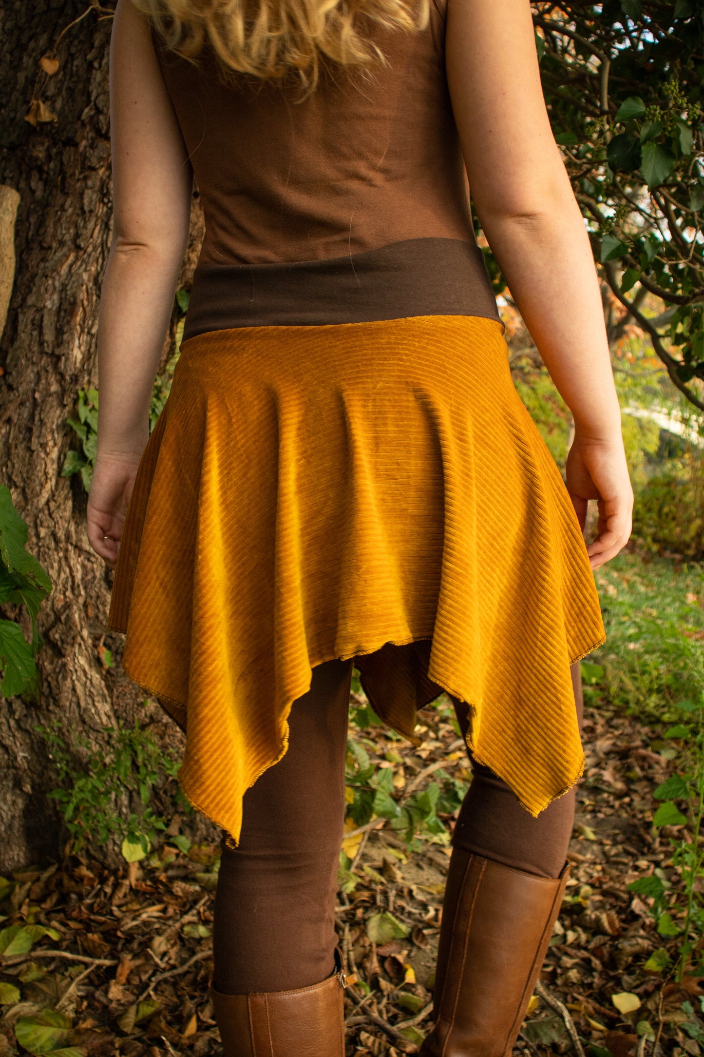 MTO: Corduroy jersey skirt with tassels