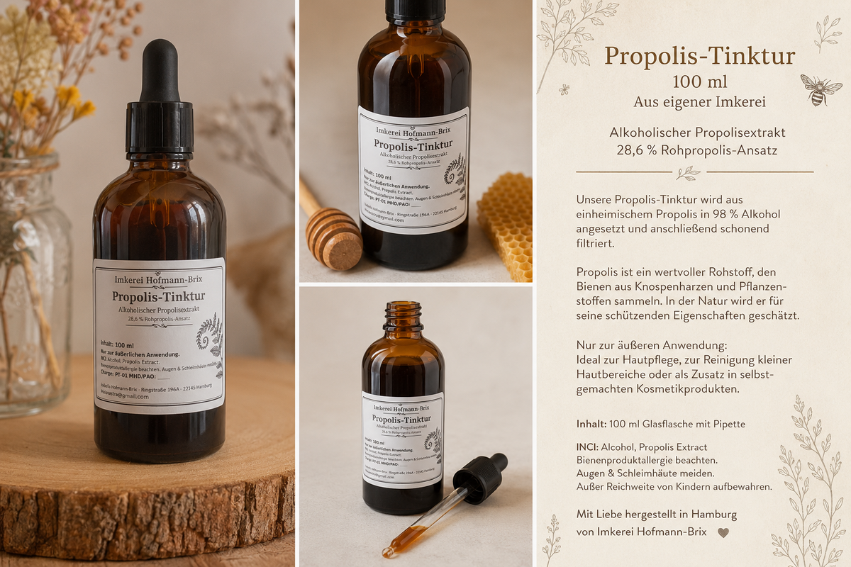 Propolis-Tinktur aus eigener Imkerei | 28,6 % Rohpropolis-Ansatz | 3–100 ml